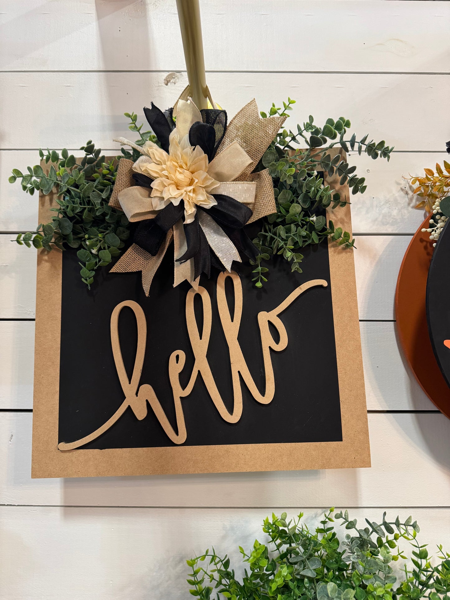 Black and Burlap Hello Door Hanger