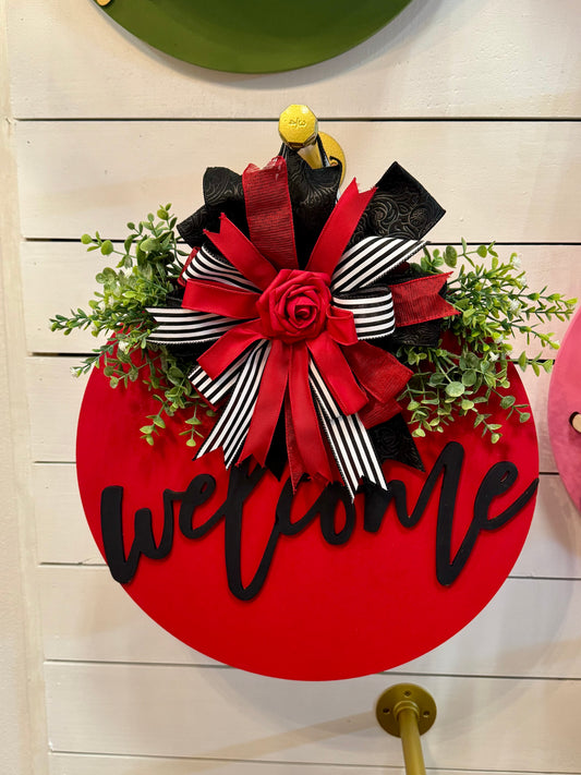 Red Black and White Welcome Door Hanger