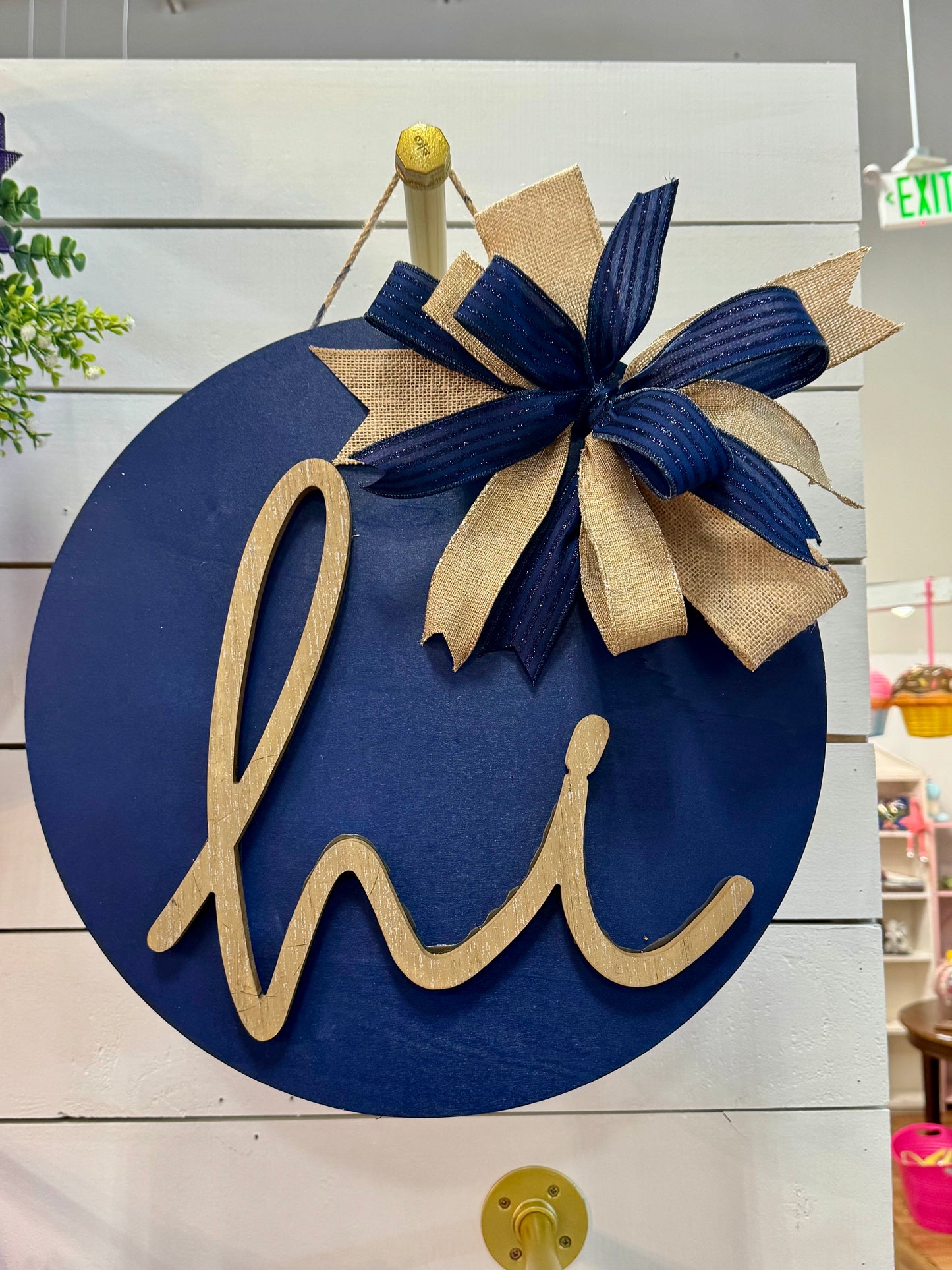 Blue and Burlap Hi Door Hanger