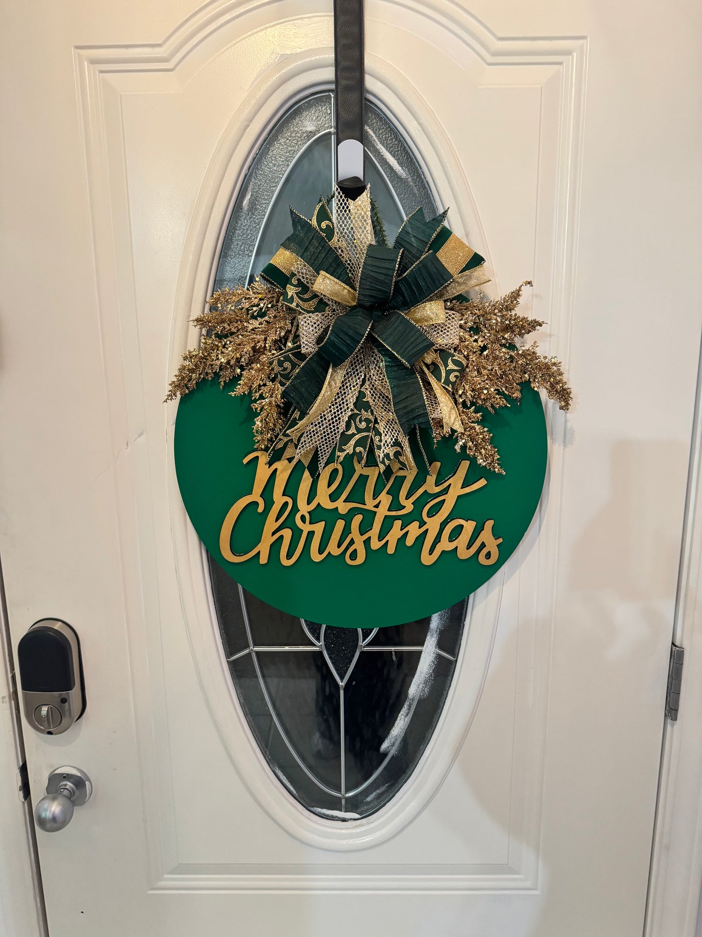 🎄 Luxury Merry Christmas Door Hanger – Emerald Green & Gold ✨